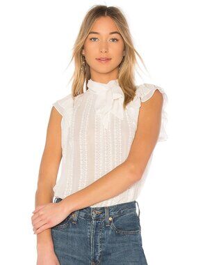 New Tags Ulla Johnson Heddy White Embroidered Silk Bow Ruffle Blouse Top 4